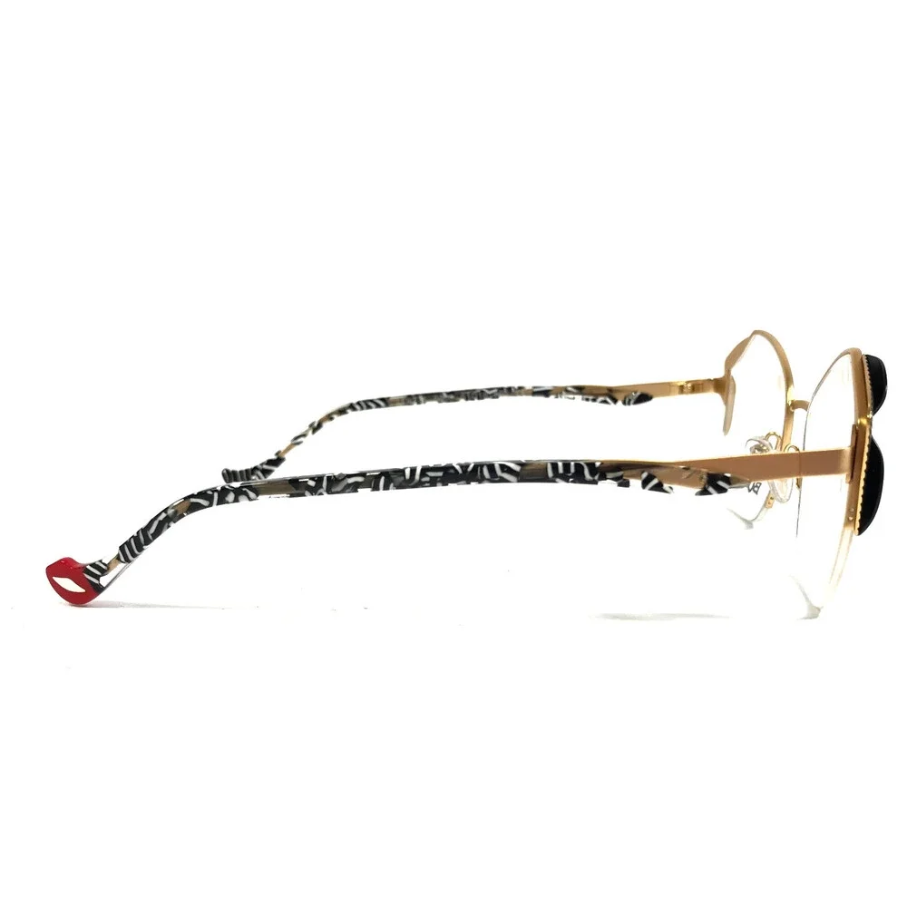 BOZ Eyeglasses Frames LOLITA 5000 Black White Matte Gold Cat Eye 51-18-140